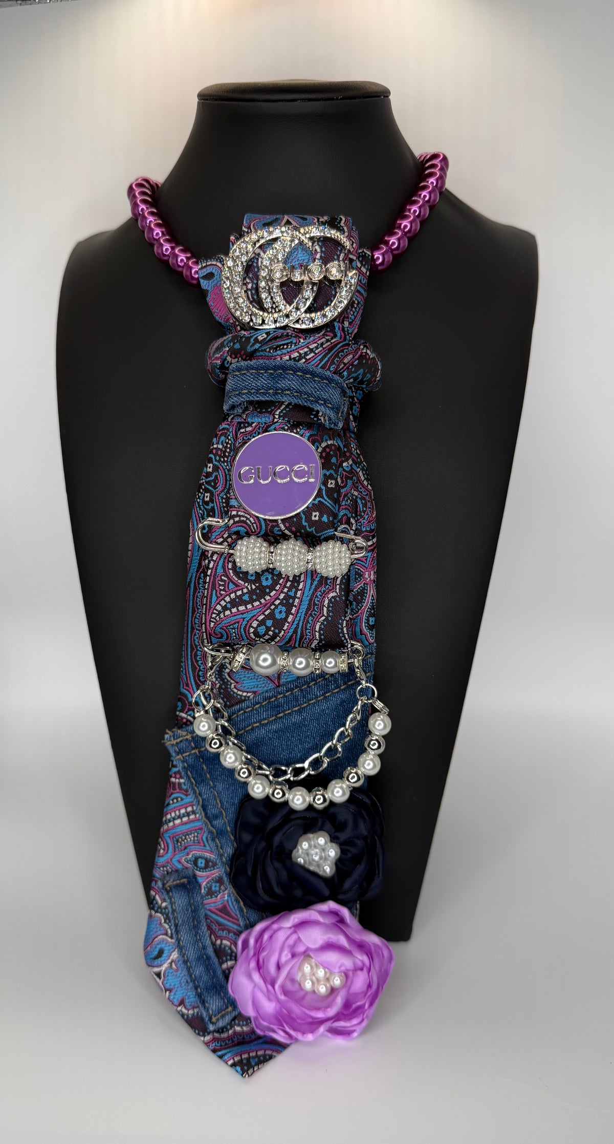 PURPLE & DENIM “GUCCI” INSPIRED CUSTOM TIE NECKLACE
