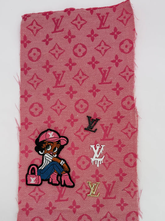 5PC “LV” FABRIC/PATCH/CHARM SET