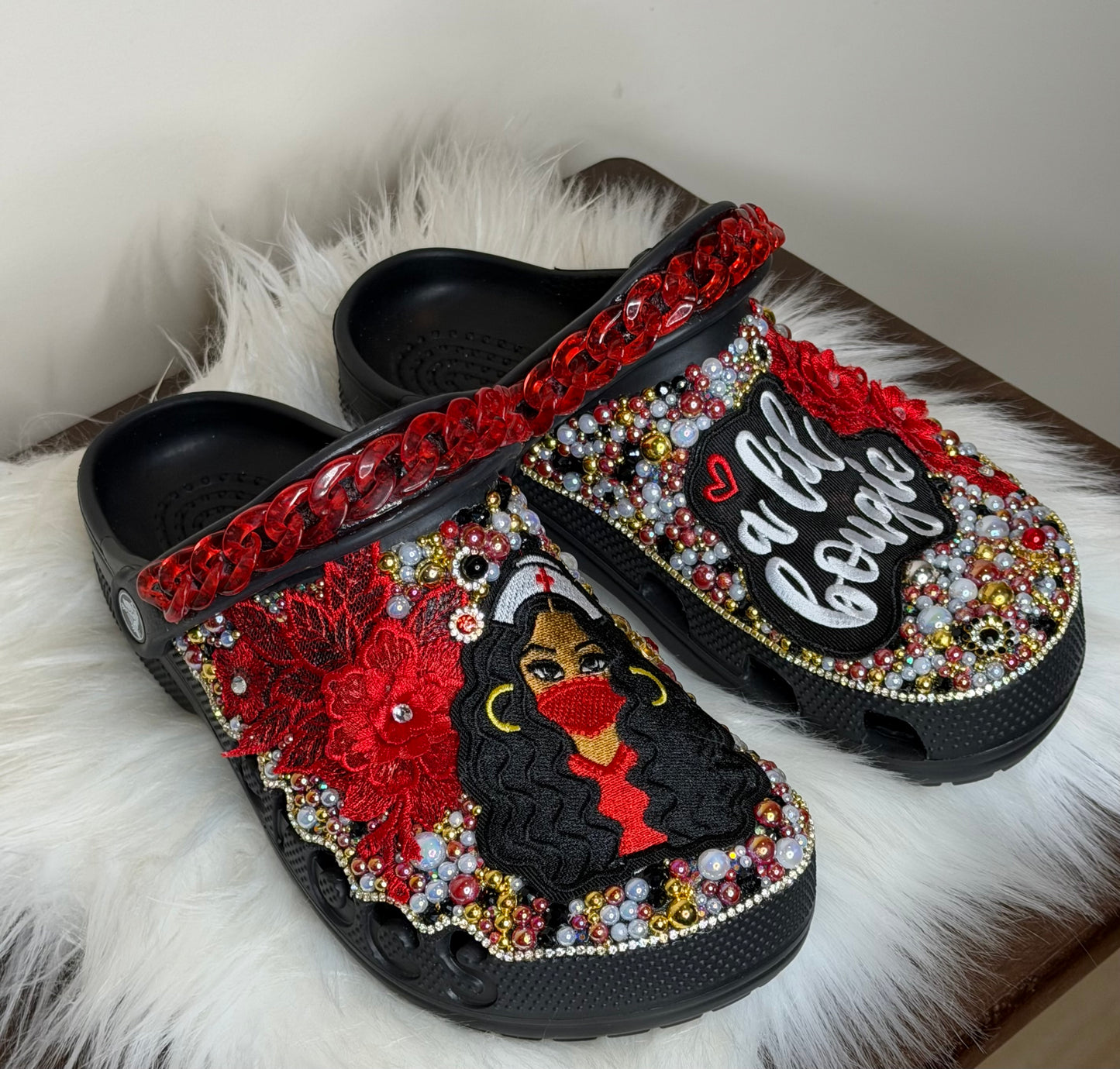 A “BOUGIE NURSE” 3D FLOWER CUSTOM CROCS