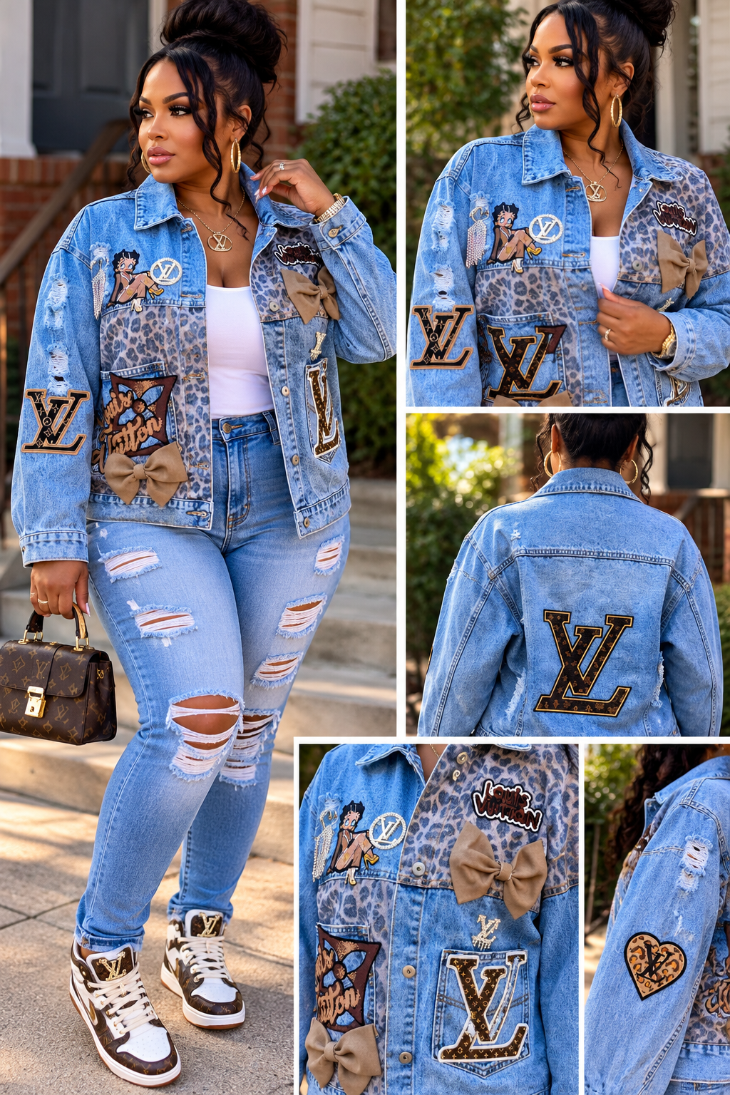 NWT “LV” CUSTOM Leopard Denim Boyfriend Jacket
