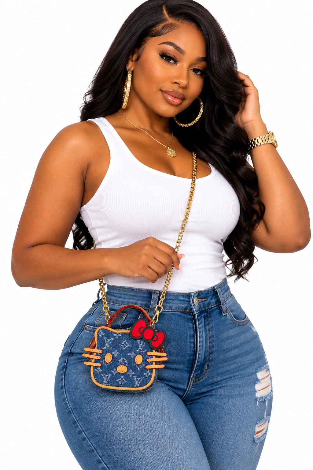 NEW “HELLO KITTY” “LV” CROSSBODY DENIM PURSE