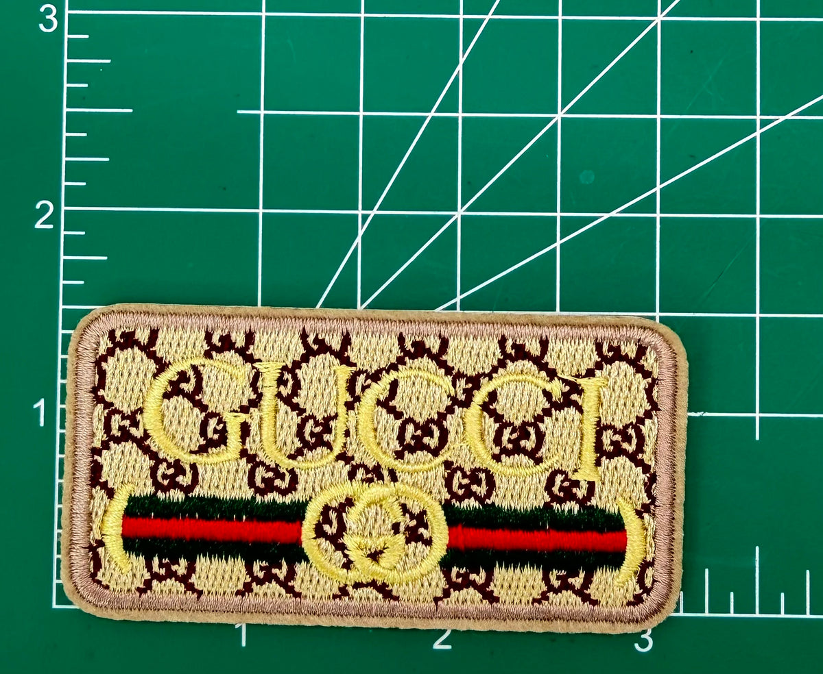 4PC “GUCCI” IRON-ON PATCH/BROOCH SET GOLD/KHAKI