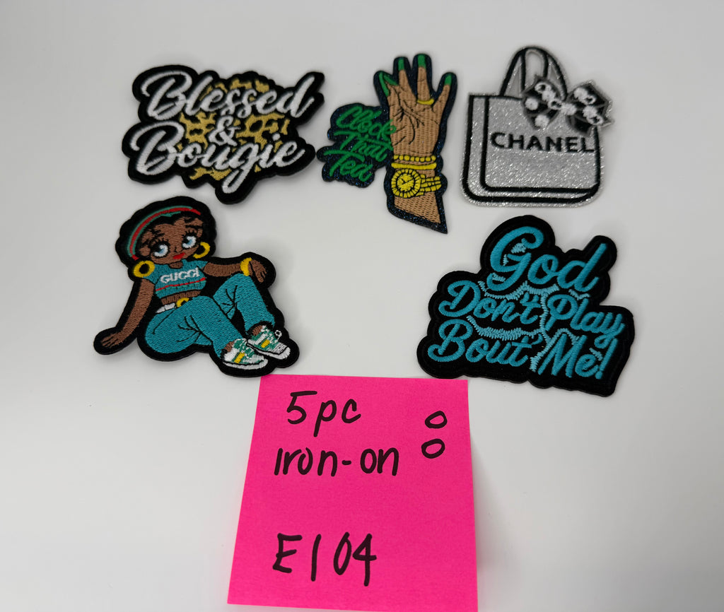 5pc Patch Pack, DESIGNER INSPIRED “GUCCI”, “CHANEL” BETTY BOOP E104