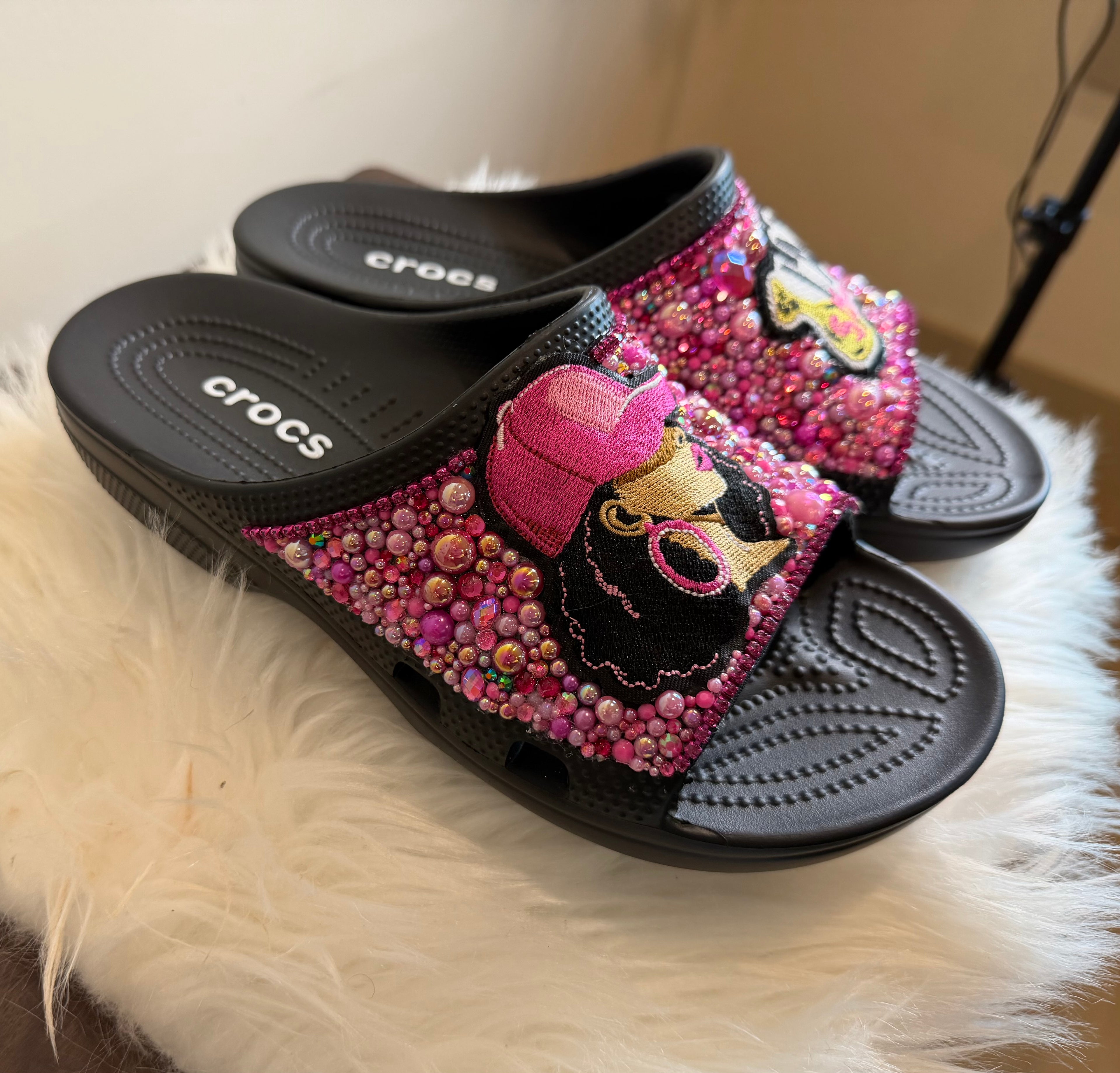 TRENDY CUSTOM PINK CROC SLIDES