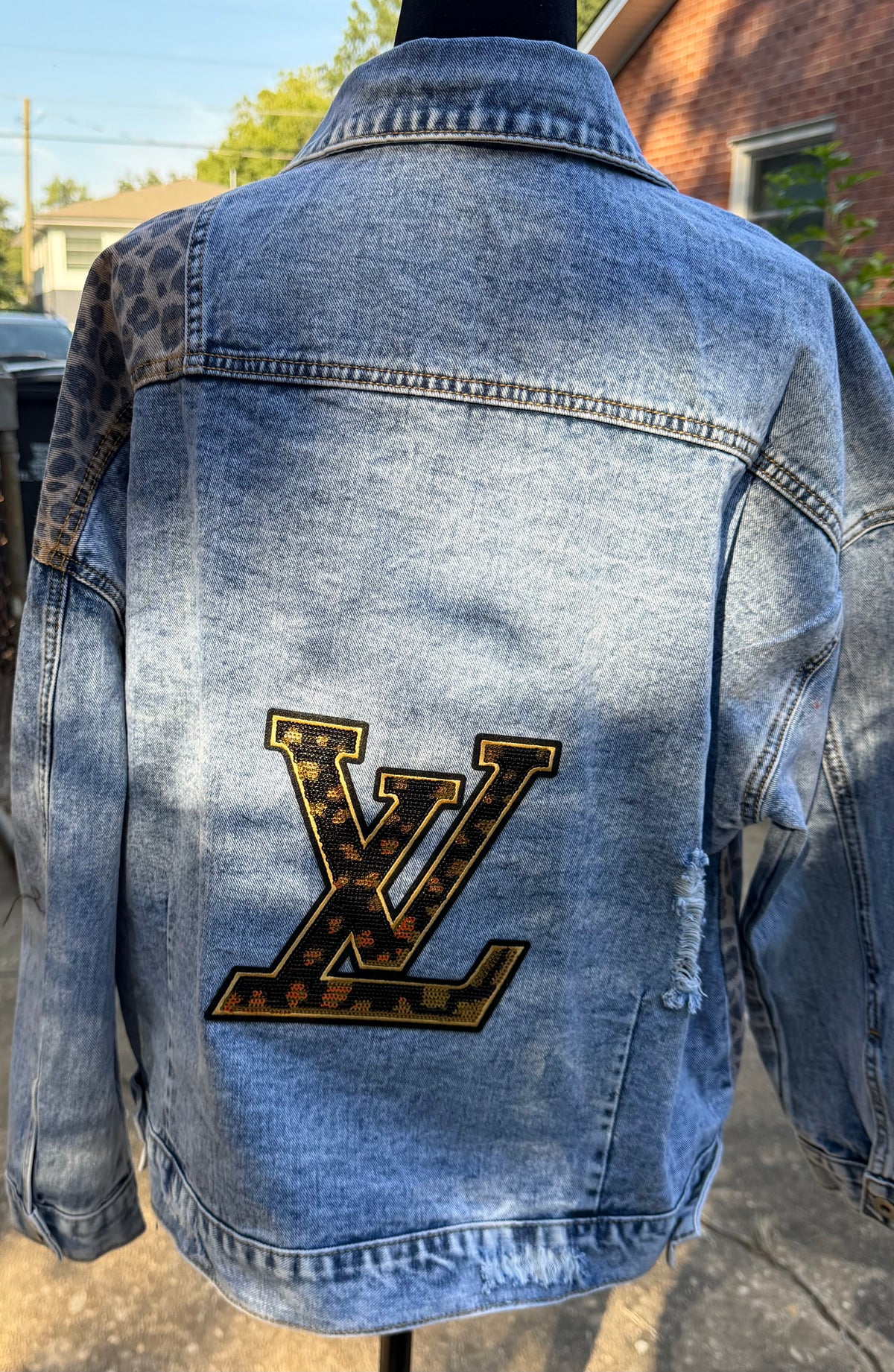 NWT “LV” CUSTOM Leopard Denim Boyfriend Jacket