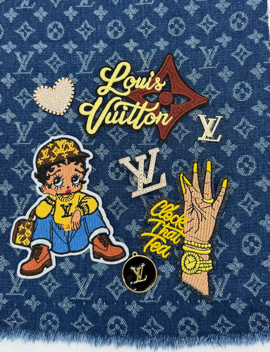 8PC DESIGNER “LV” FABRIC/PATCH/CHARM SET