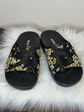 3D FLOWER CUSTOM CROC SLIDES BLACK/GOLD