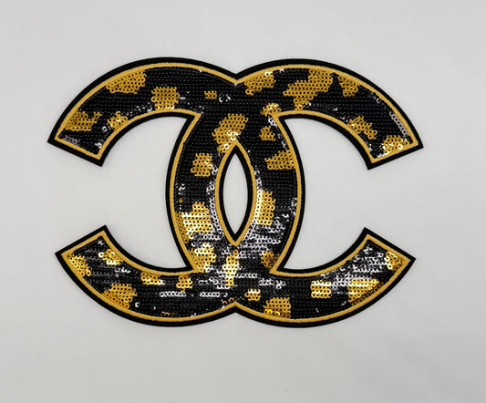 🐆 LEOPARD PRINT SEQUIN “CHANEL” MED SIZE IRON-ON PATCH