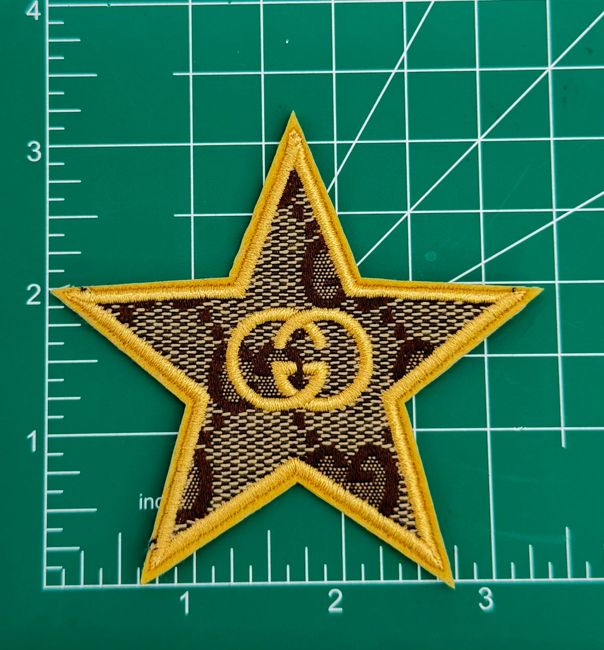 5PC “GUCCI” IRON-ON PATCH/BROOCH SET GOLD/KHAKI
