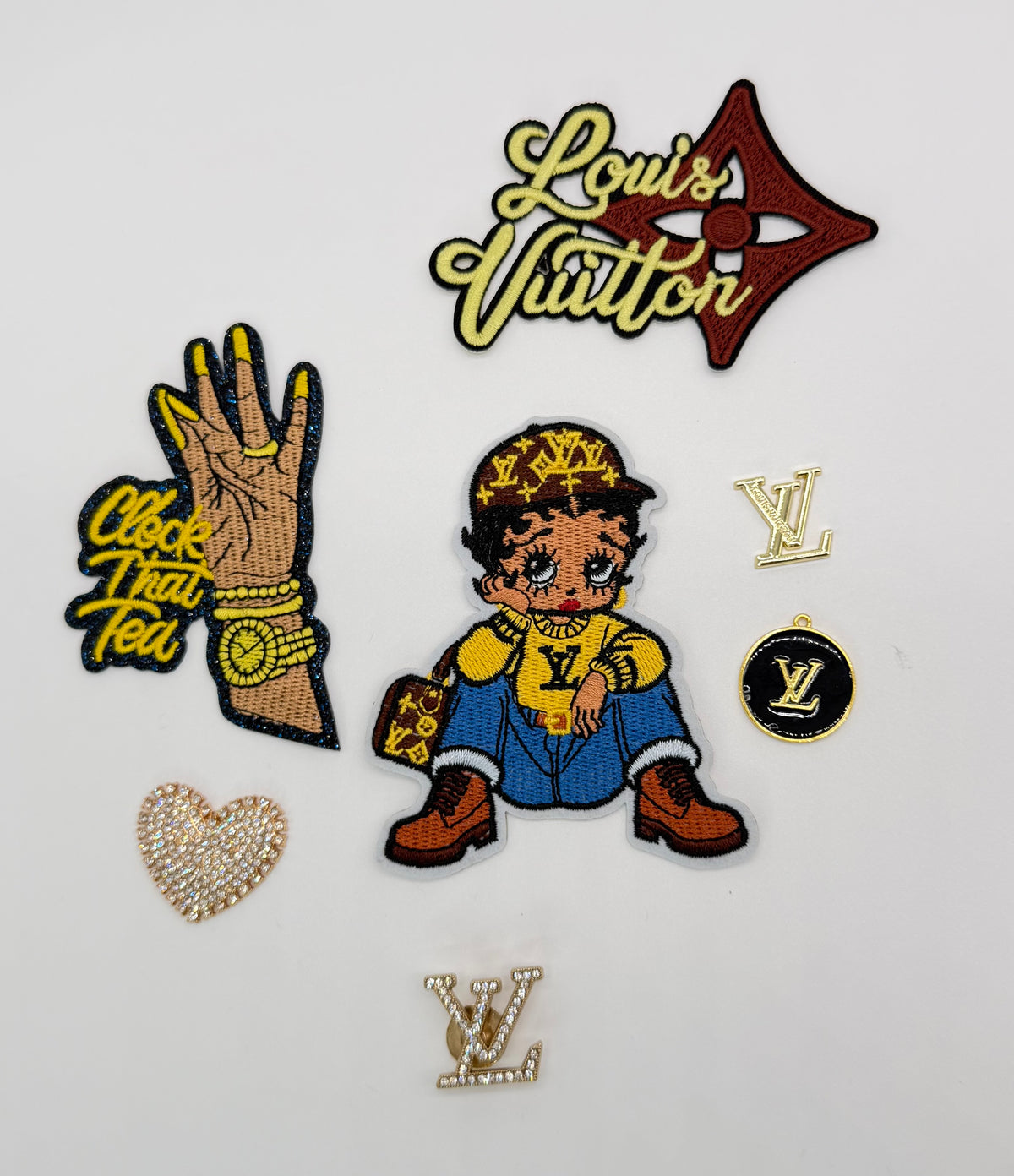 8PC DESIGNER “LV” FABRIC/PATCH/CHARM SET