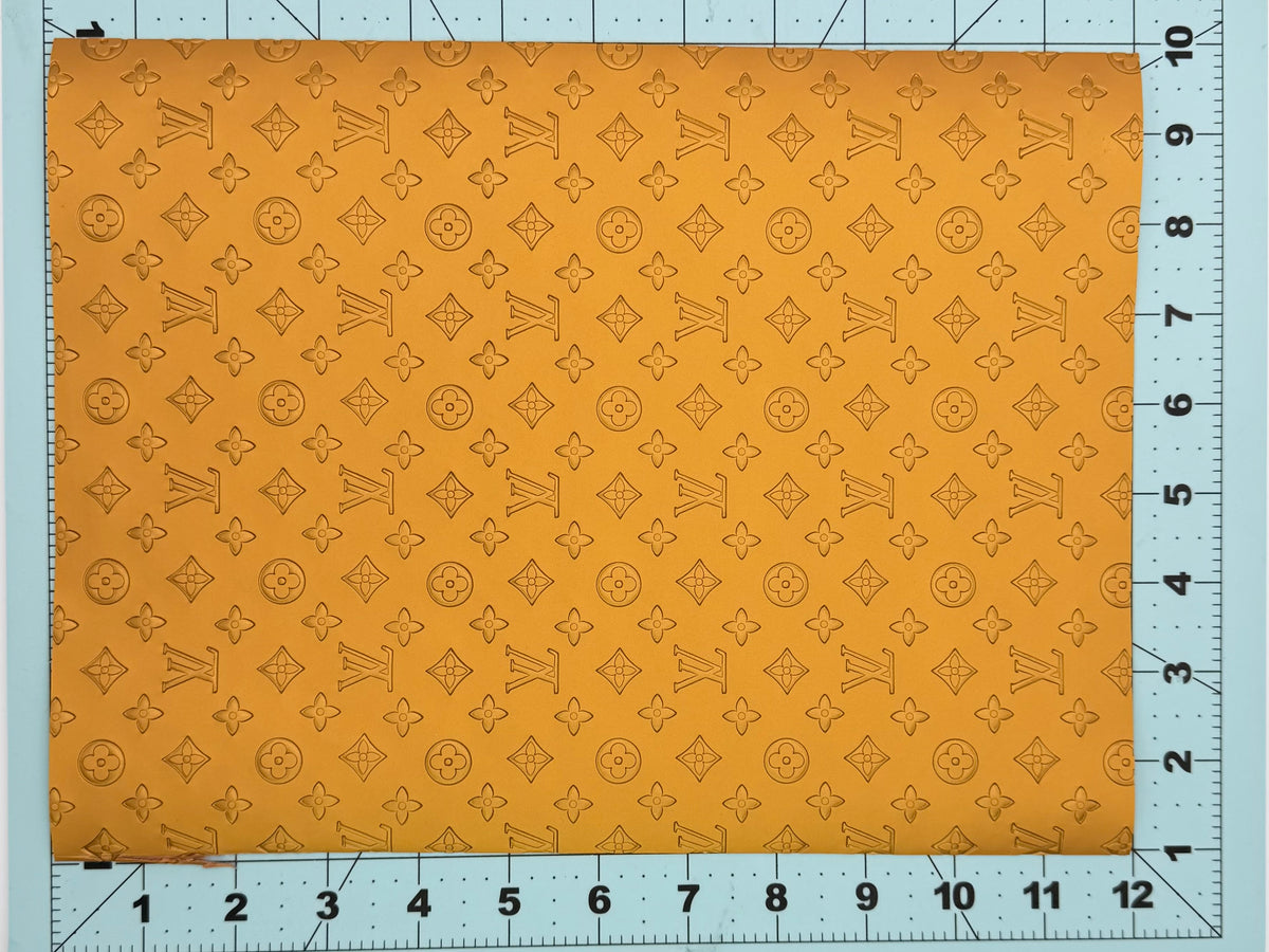 “LV” Marigold Monogram THIN Faux Leather Fabric Piece