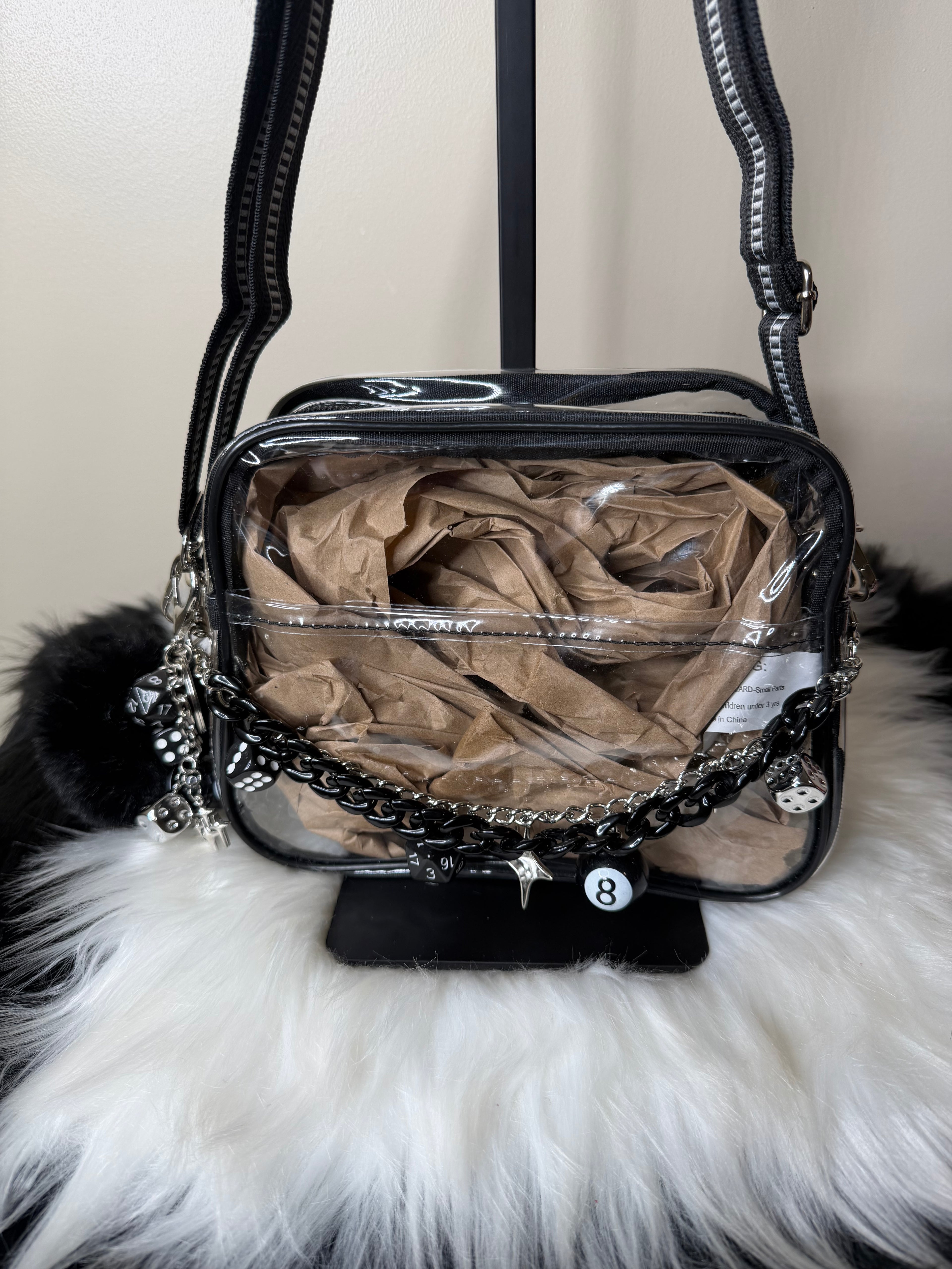 CLEAR CROSSBODY BLACK/SILVER