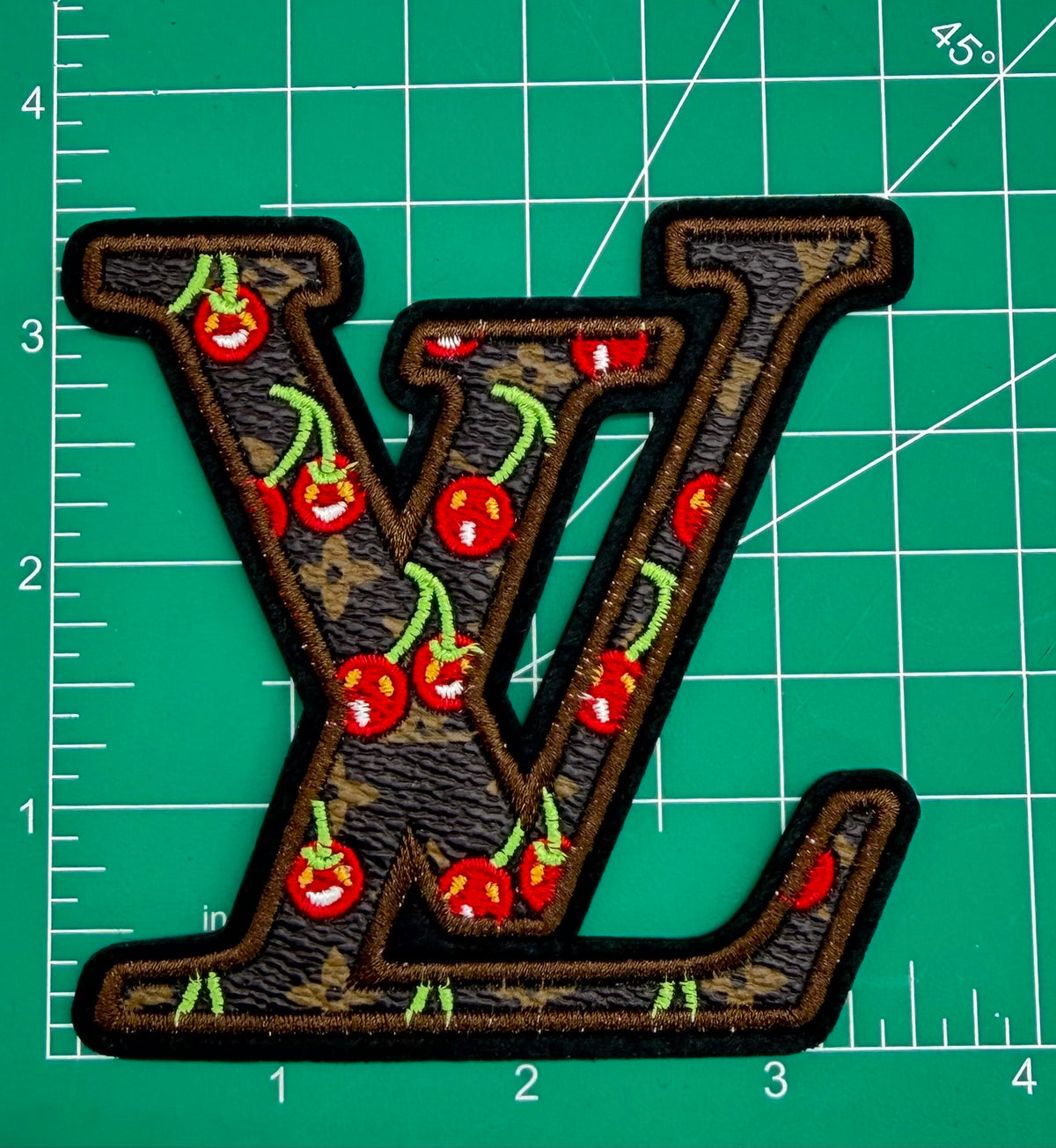 “LV” CHERRY DESIGN IRON-ON PATCHES (2PC SET)