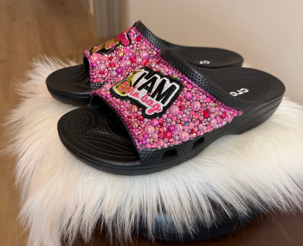 TRENDY CUSTOM PINK CROC SLIDES