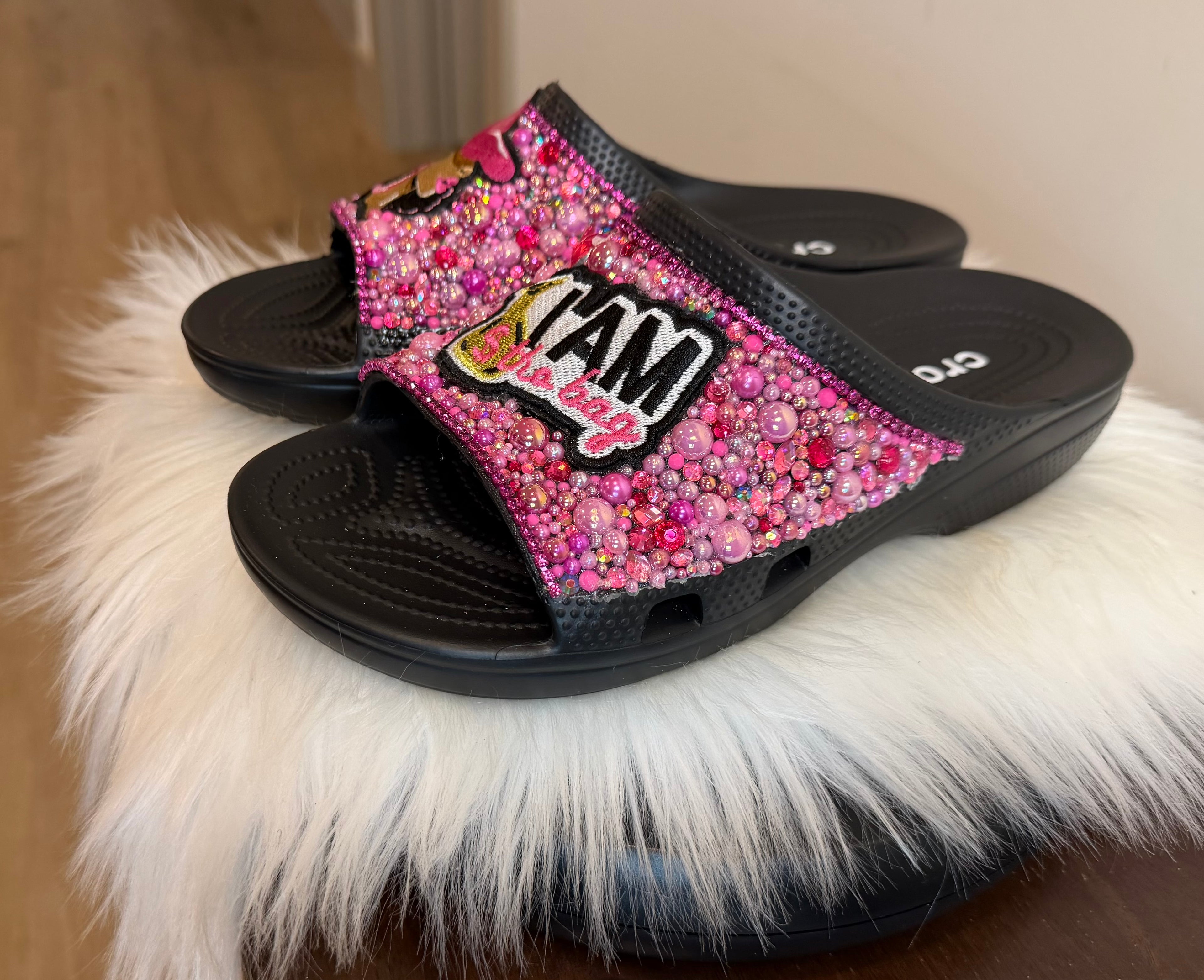 TRENDY CUSTOM PINK CROC SLIDES
