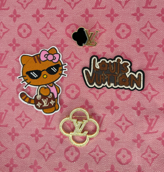 5PC PINK DESIGNER “LV” LOGO FABRIC/PATCH/BROOCH SET