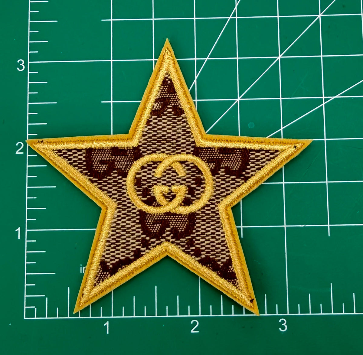 4PC “GUCCI” IRON-ON PATCH/BROOCH SET GOLD/KHAKI