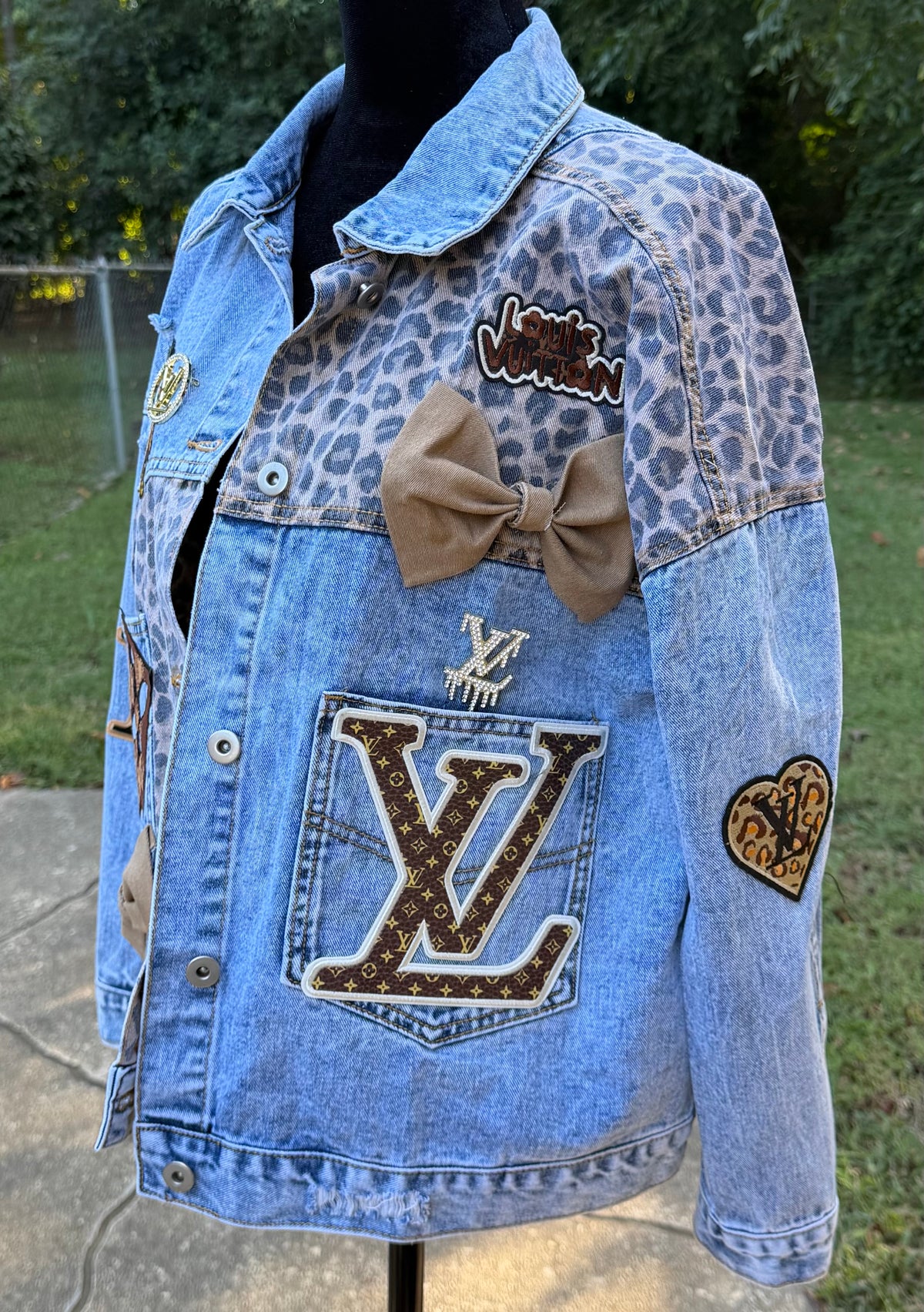 NWT “LV” CUSTOM Leopard Denim Boyfriend Jacket