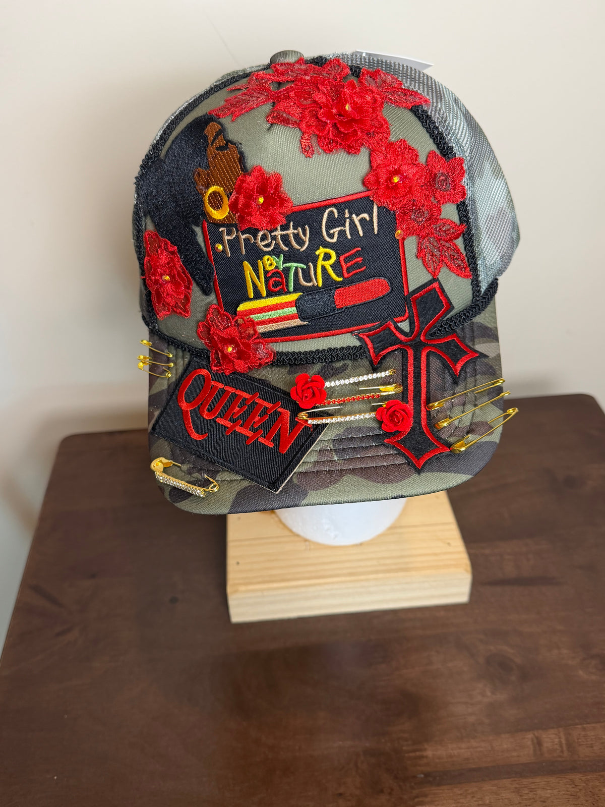 PRETTY GIRL NATURE CUSTOM ARMY/RED JUNK TRUCKER HAT