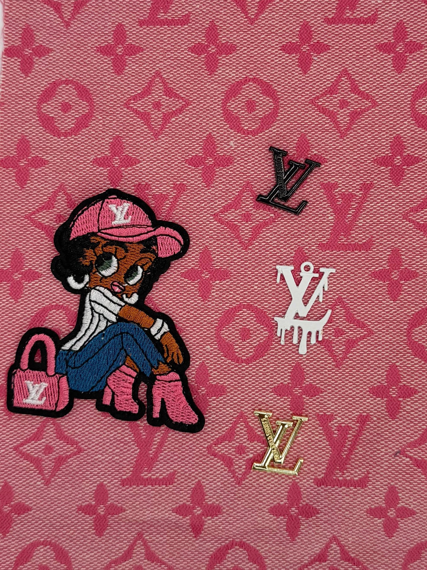 5PC “LV” FABRIC/PATCH/CHARM SET