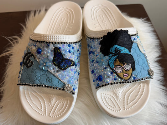 CUSTOM DESIGNER INSPIRED CROCS “TRUE BLUE BESTIE” w9