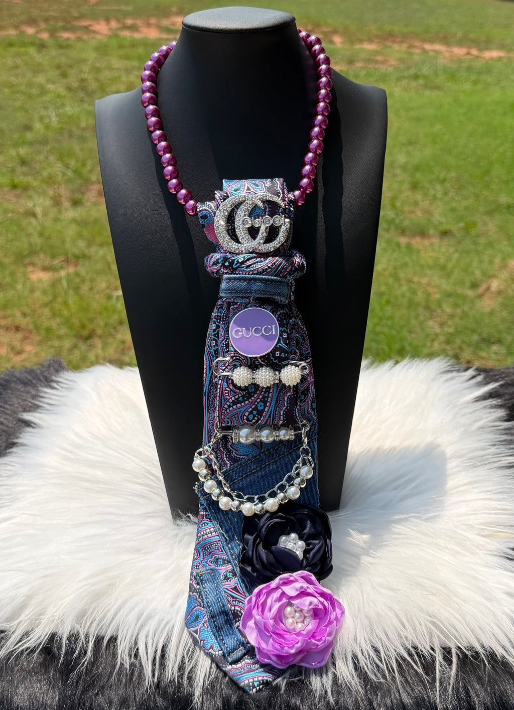 PURPLE & DENIM “GUCCI” INSPIRED CUSTOM TIE NECKLACE