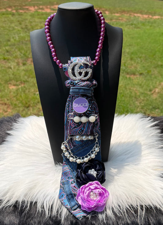 PURPLE & DENIM “GUCCI” INSPIRED CUSTOM TIE NECKLACE
