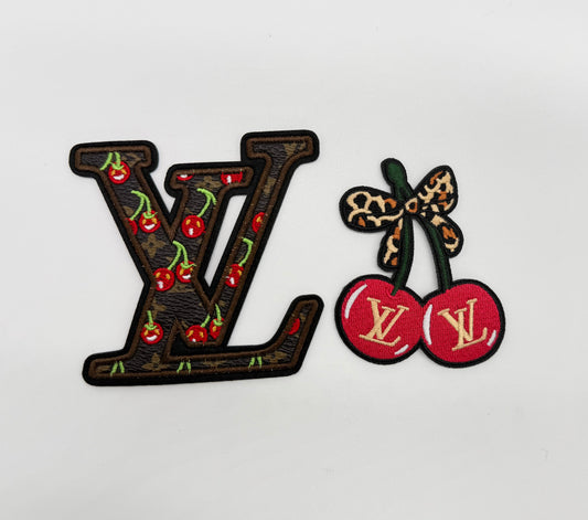 “LV” CHERRY DESIGN IRON-ON PATCHES (2PC SET)