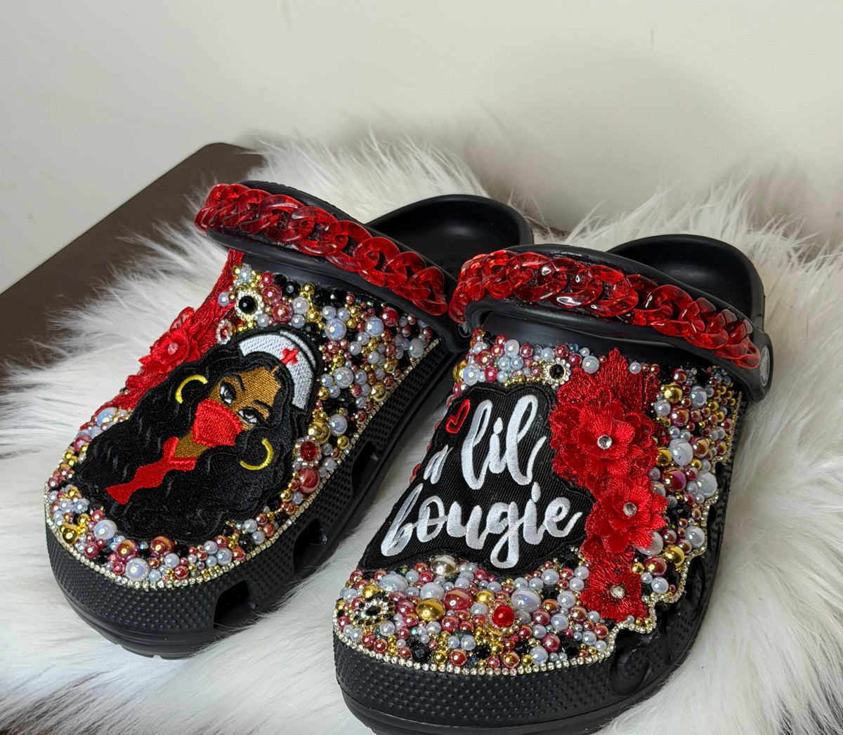 A “BOUGIE NURSE” 3D FLOWER CUSTOM CROCS