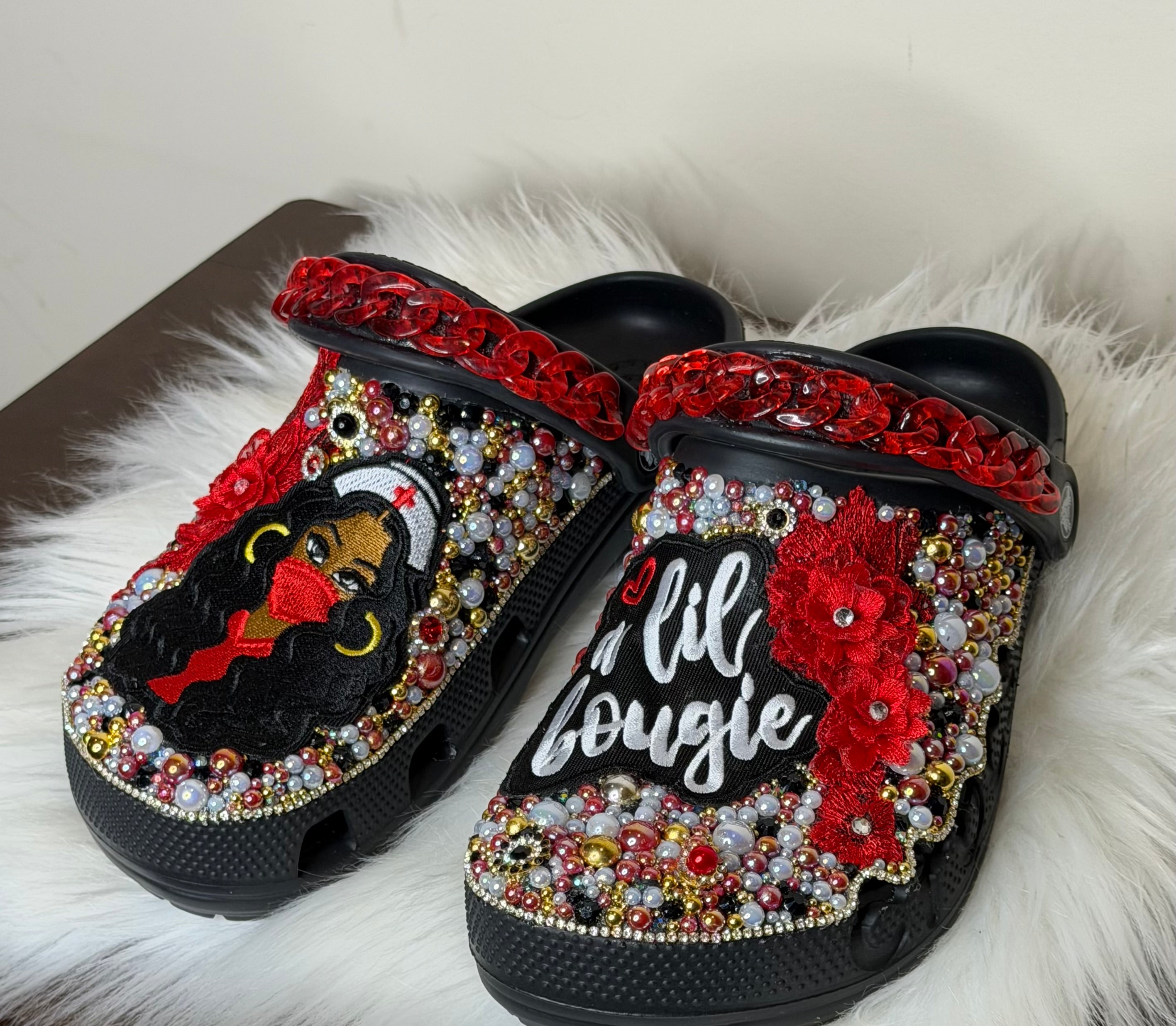 A “BOUGIE NURSE” 3D FLOWER CUSTOM CROCS