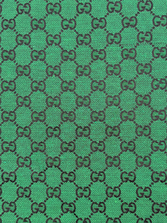 GREEN “GUCCI” DESIGNER LOGO FABRIC 9x12in