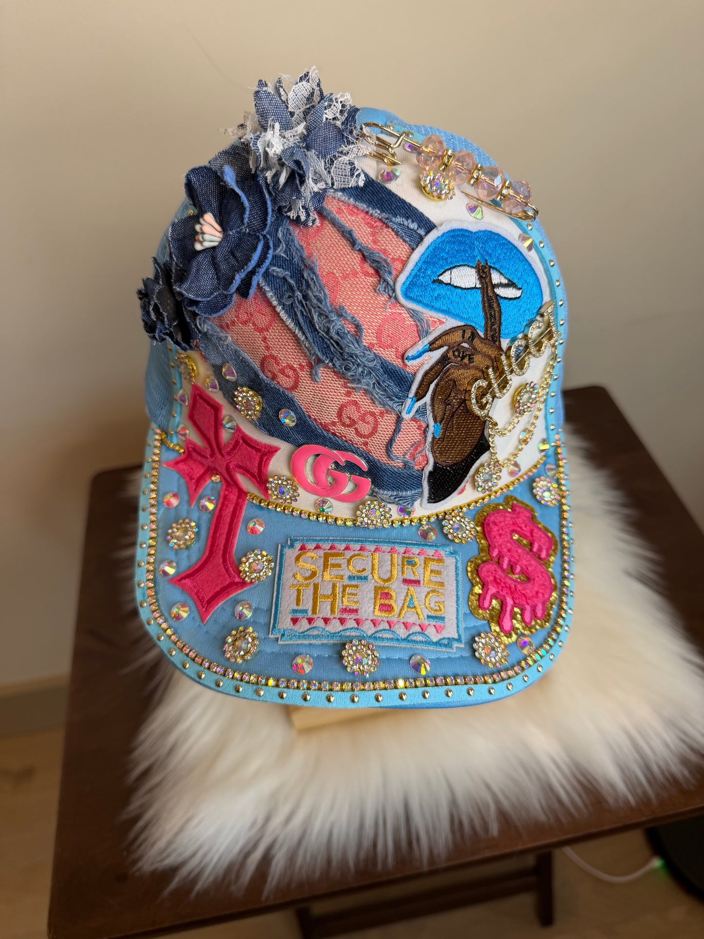 DESIGNER INSPIRED “SECURE THE BAG” BLING TRUCKER HAT