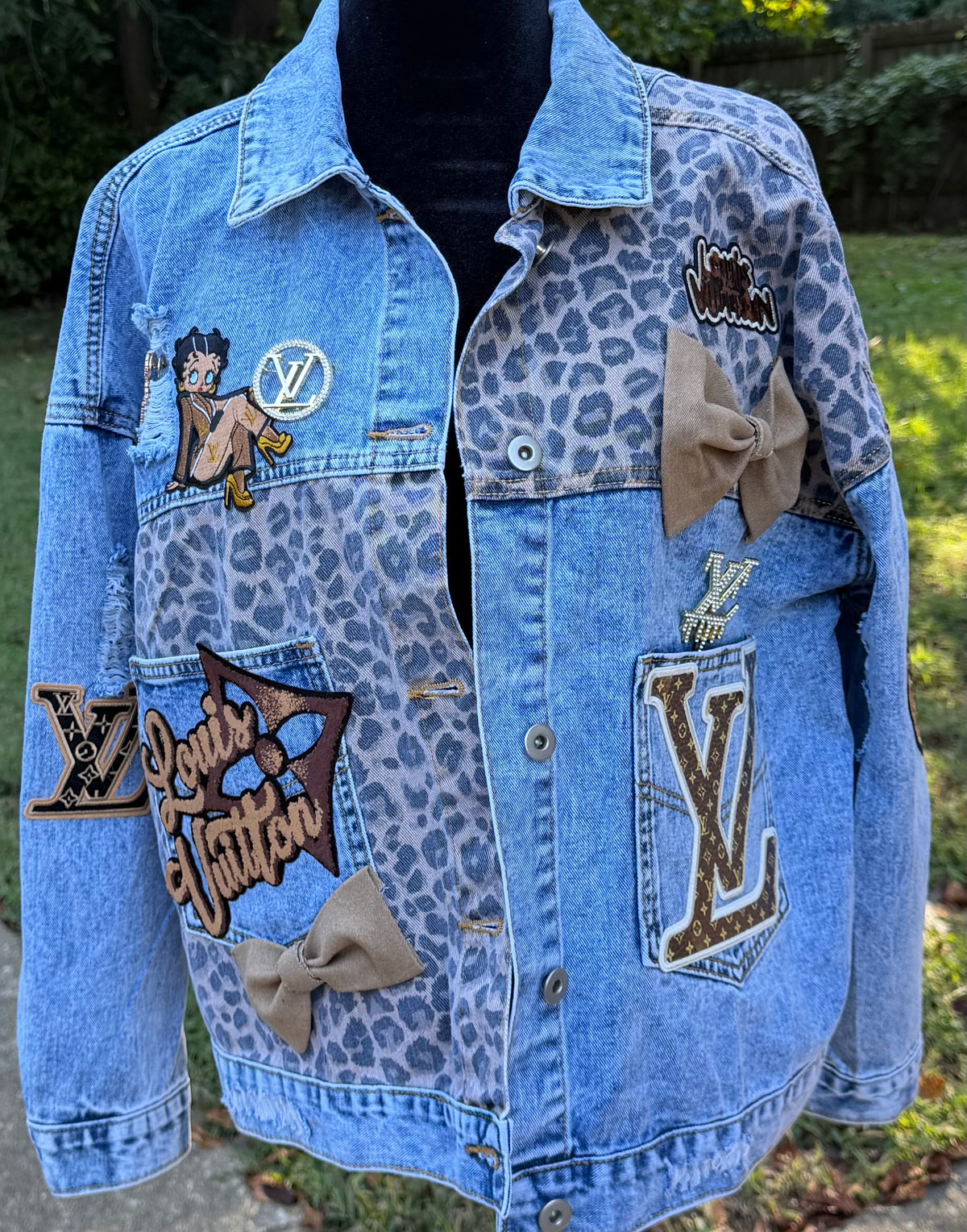 NWT “LV” CUSTOM Leopard Denim Boyfriend Jacket