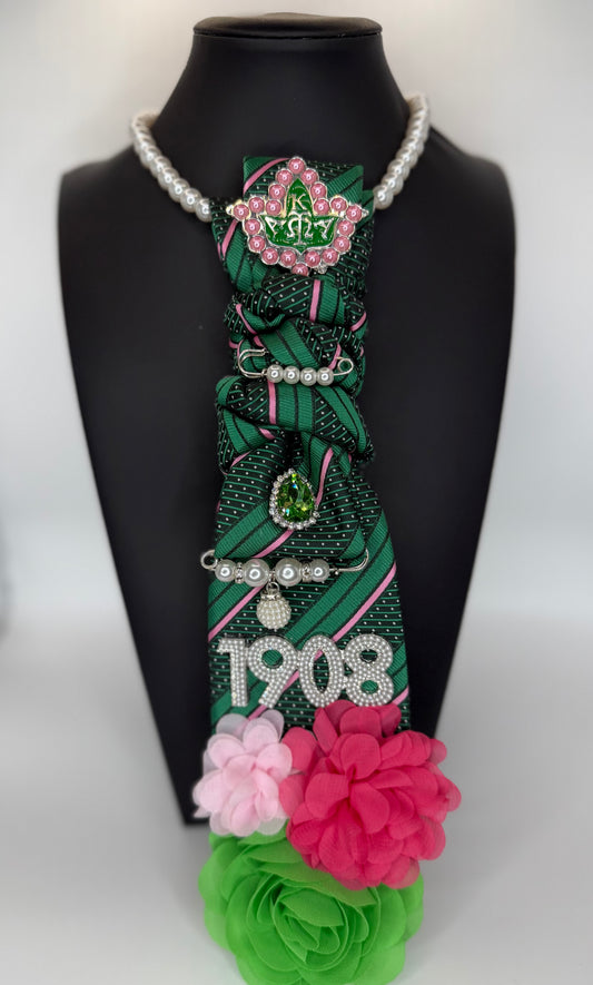 AKA GREEN/ PINK PEARL TIE