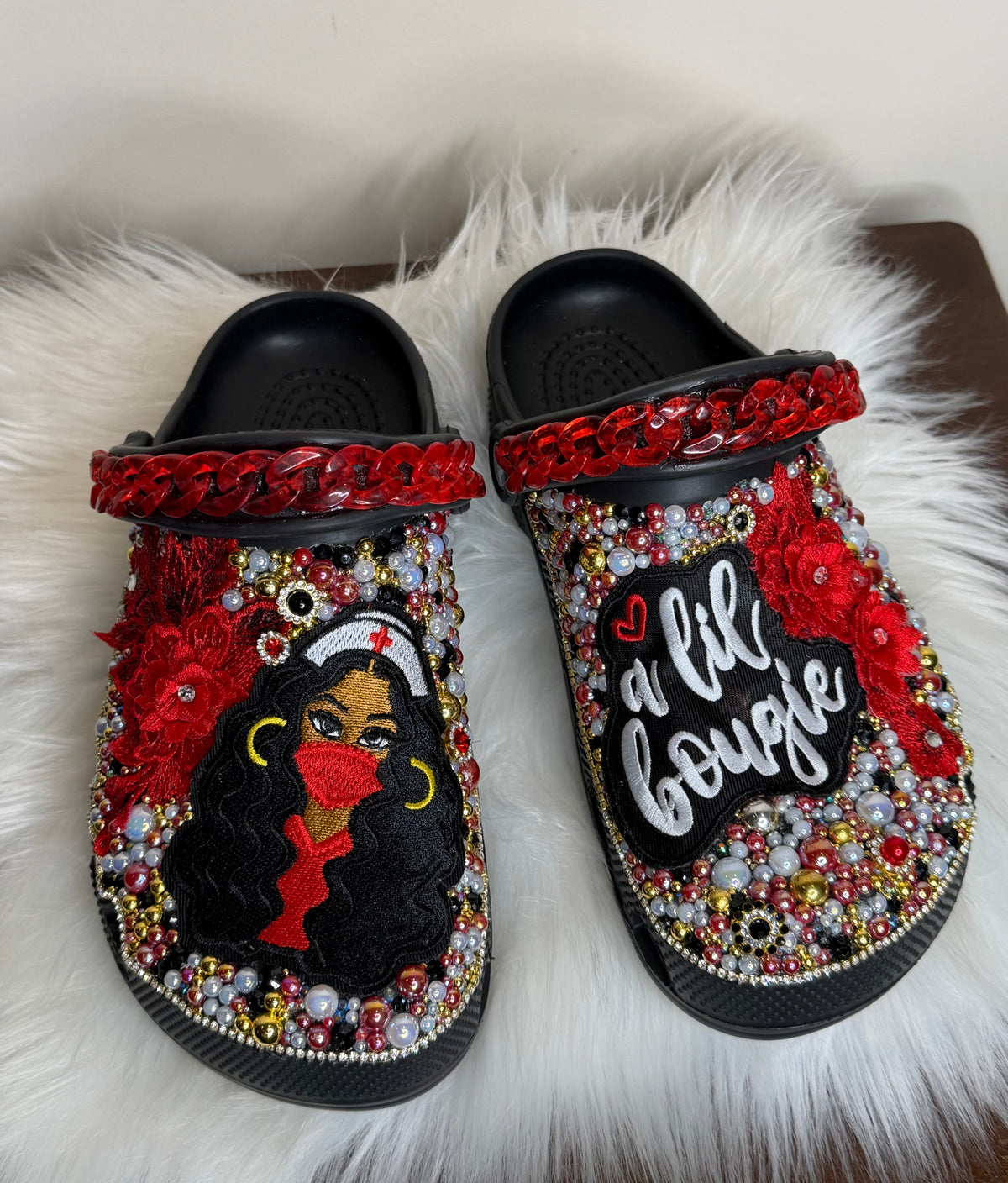 A “BOUGIE NURSE” 3D FLOWER CUSTOM CROCS