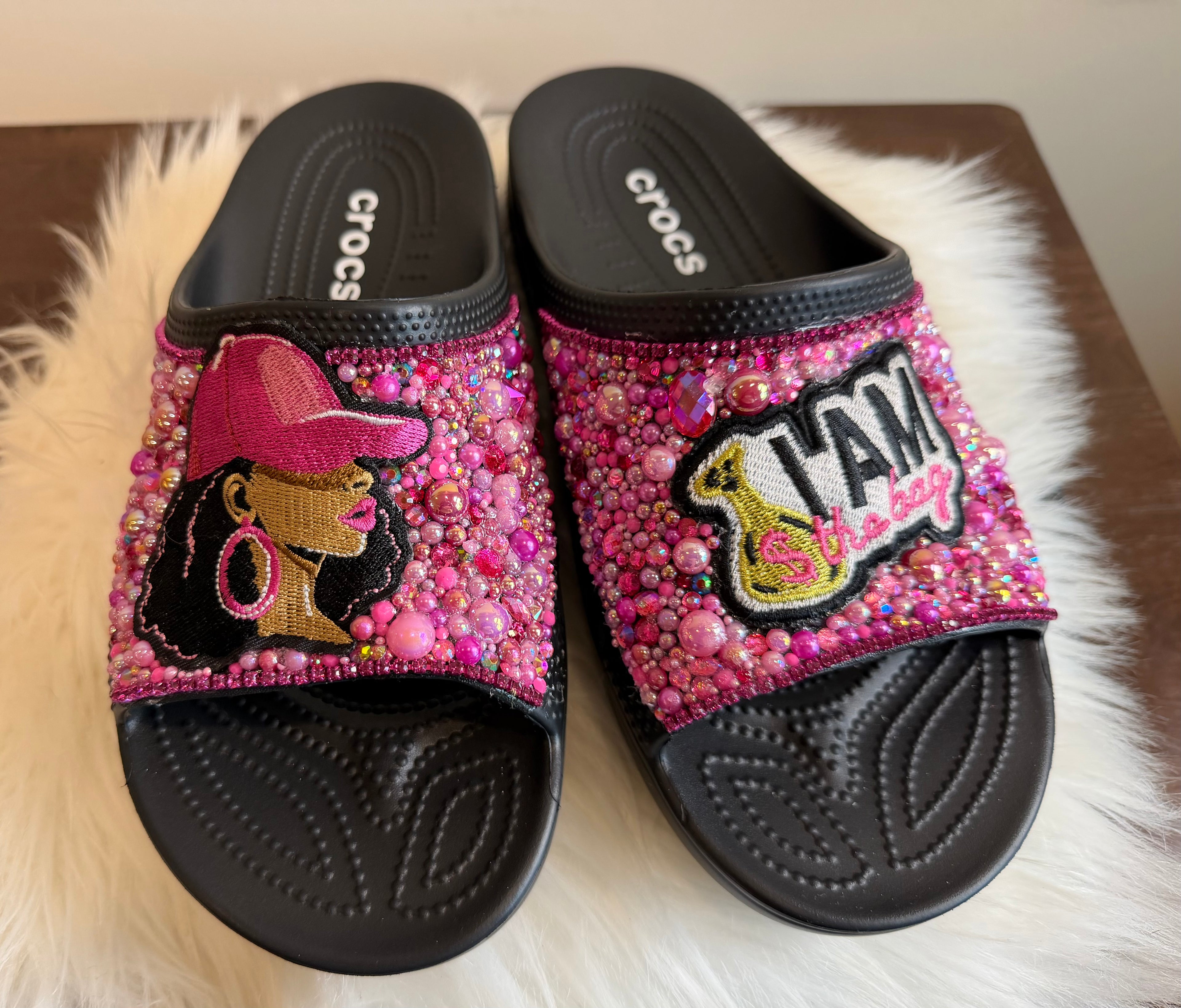 TRENDY CUSTOM PINK CROC SLIDES