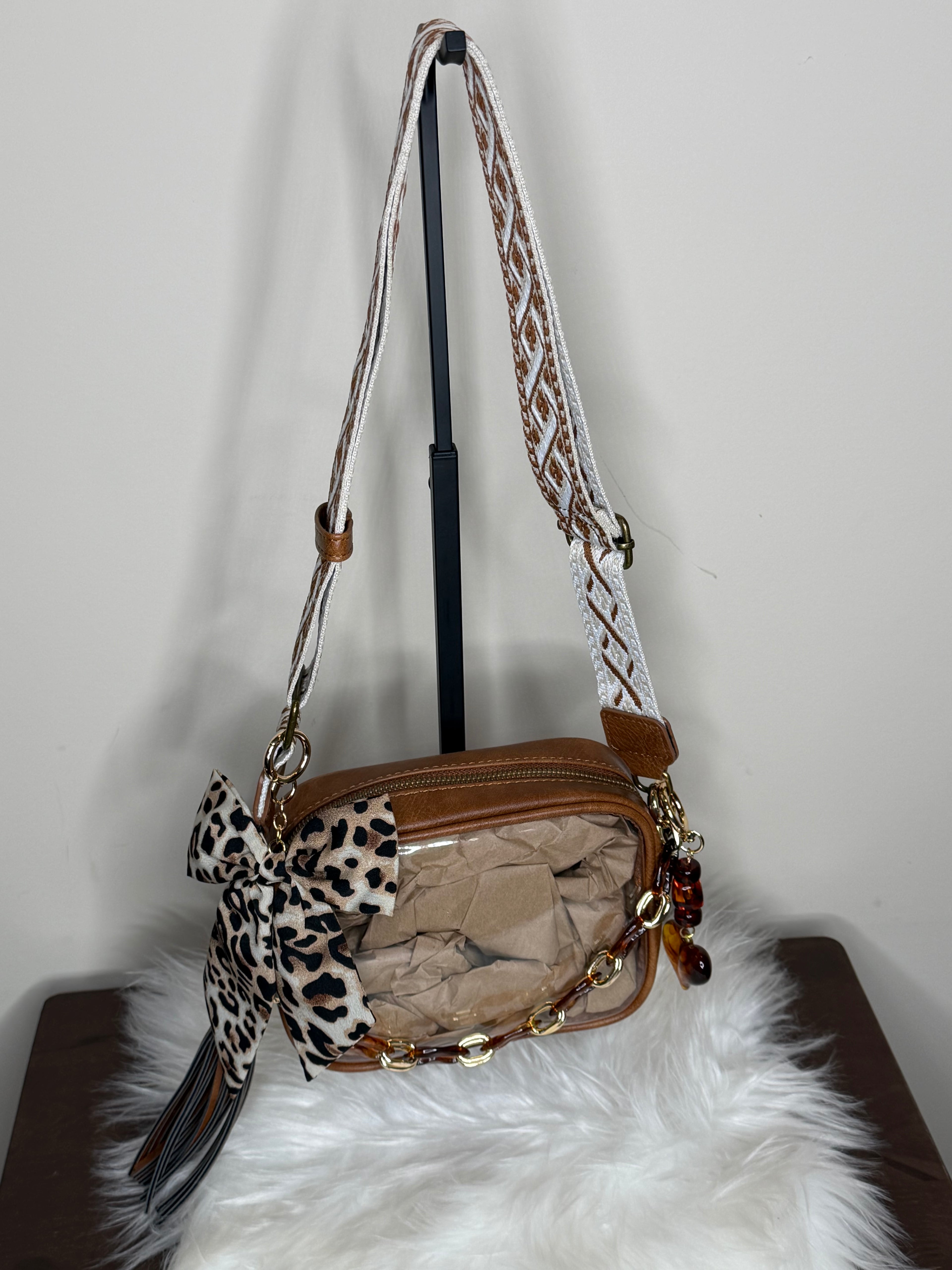 BROWN CLEAR CROSSBODY BAG