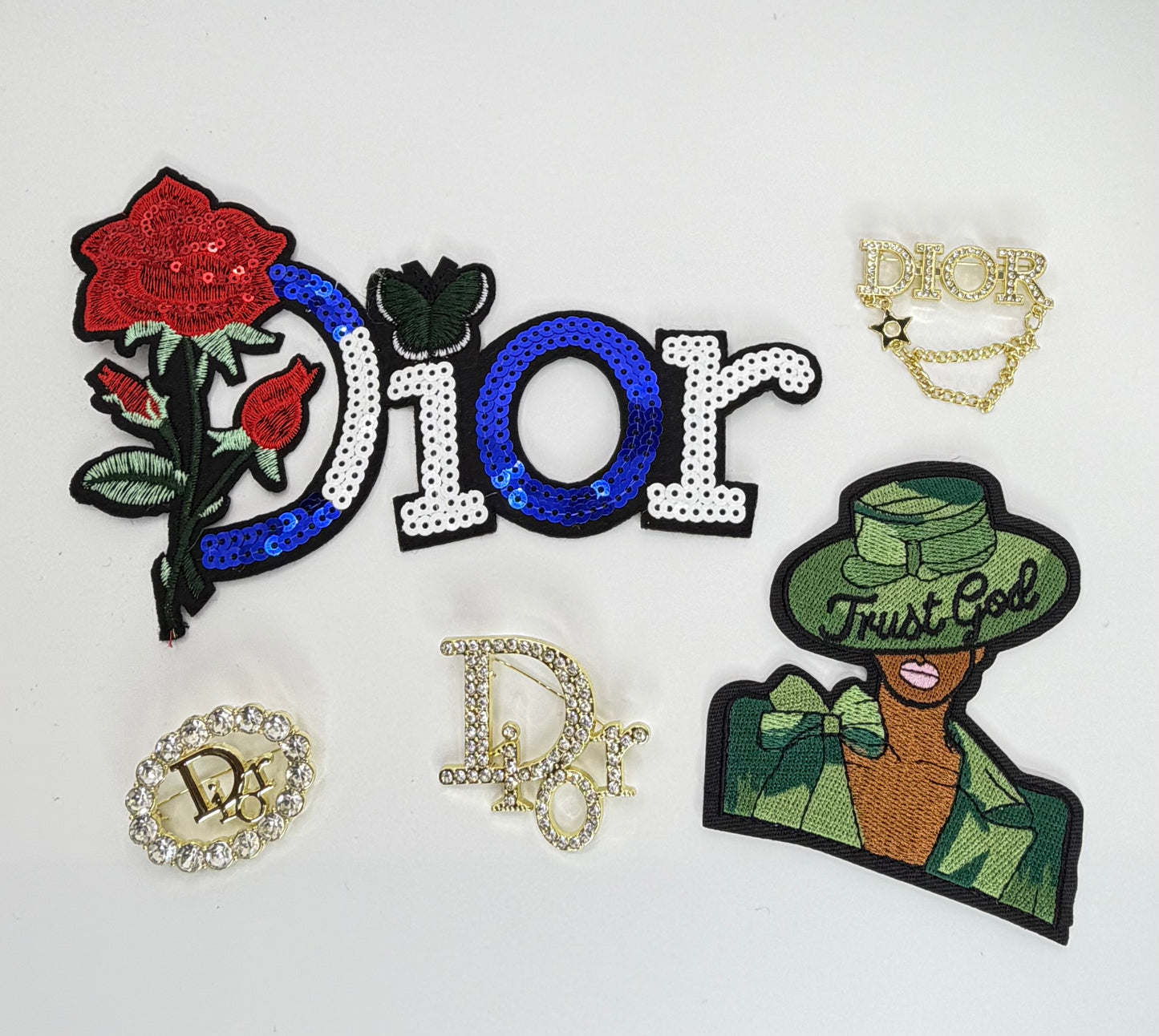 5PC “ DIOR” IRON-ON PATCH/BROOCH SET