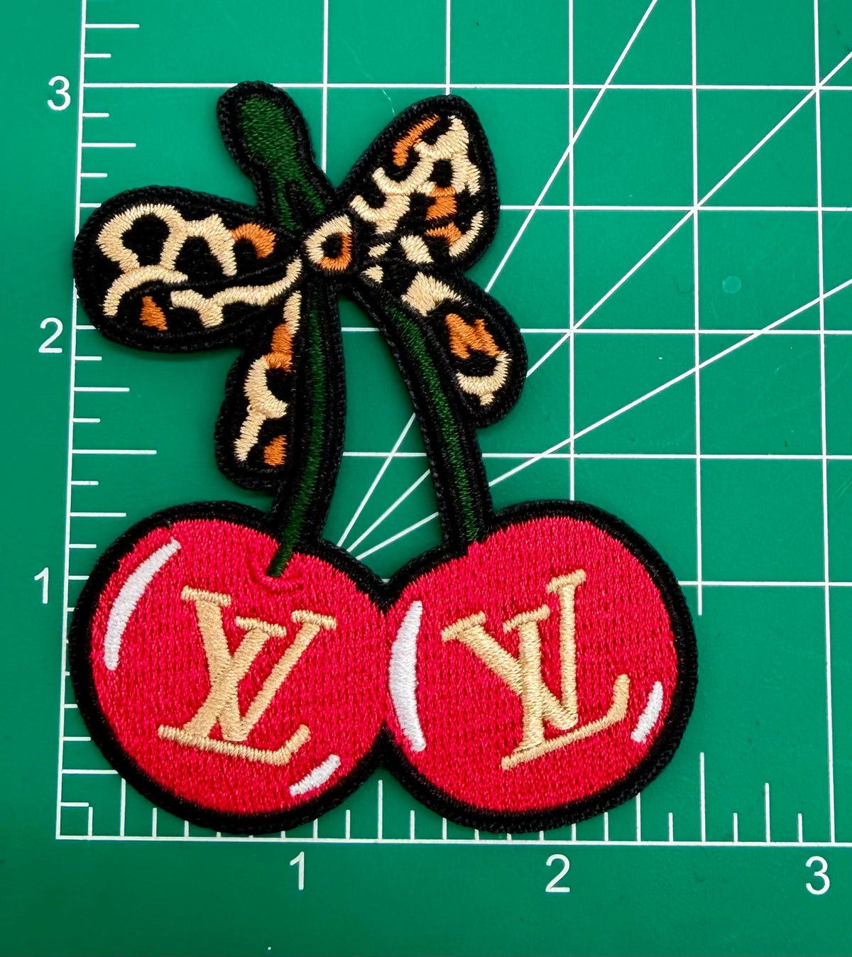“LV” CHERRY DESIGN IRON-ON PATCHES (2PC SET)