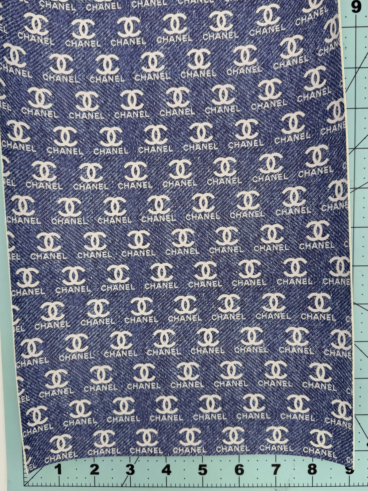 “CHANEL” Denim Faux leather double-sided fabric sheet