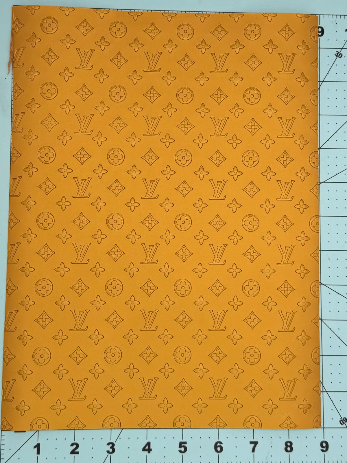 “LV” Marigold Monogram THIN Faux Leather Fabric Piece