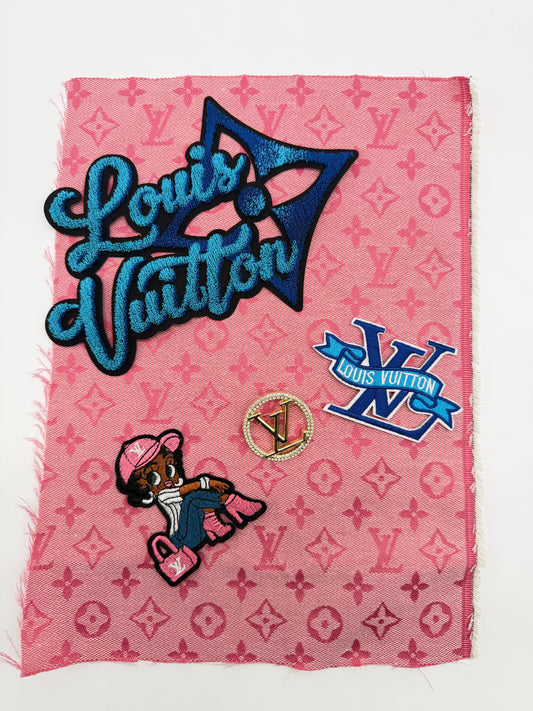 5PC DESIGNER “LV” FABRIC/PATCH/CHARM SET