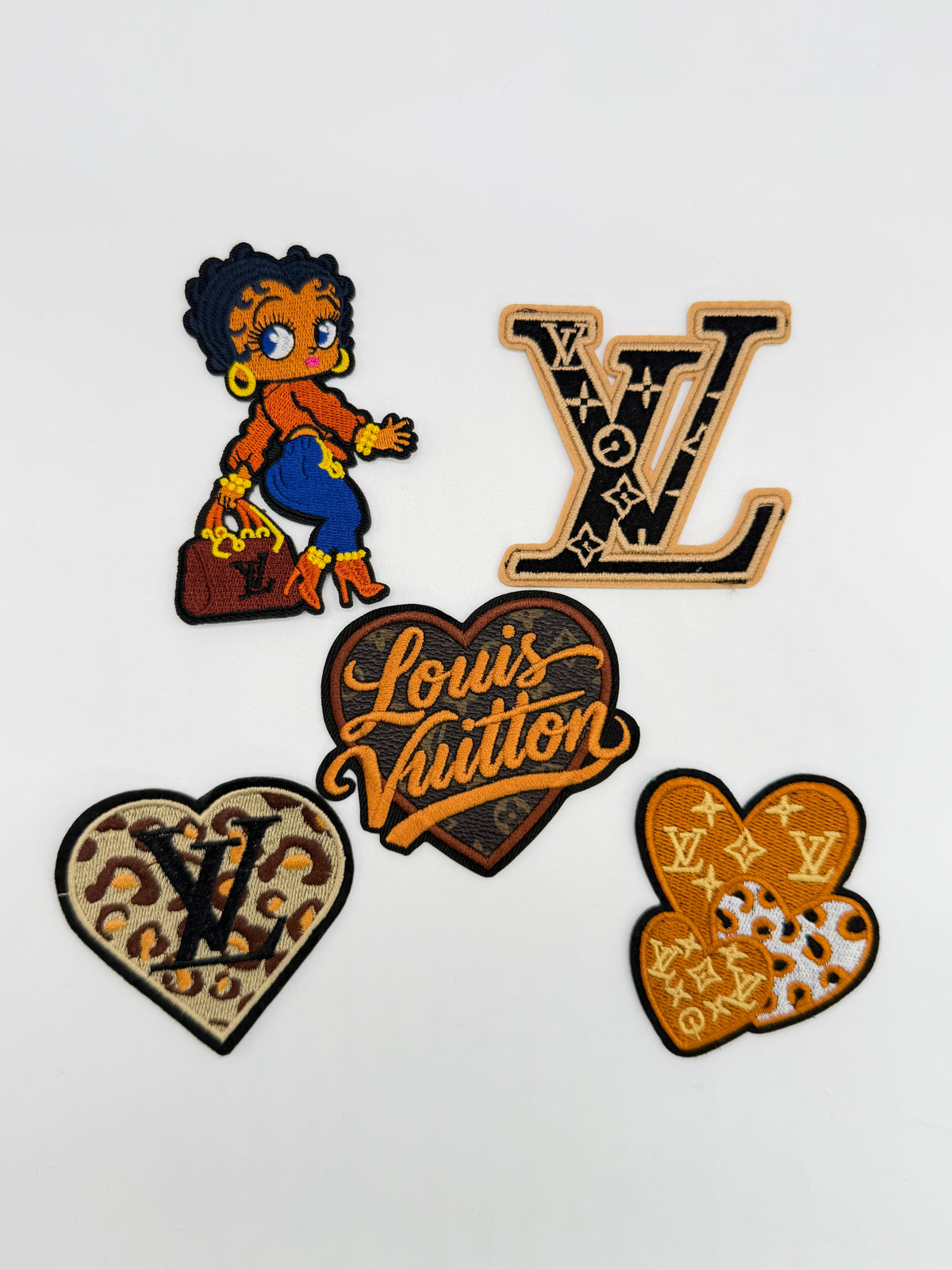 5PC “LV” IRON-ON EMBROIDERY PATCH SET