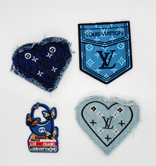 4PC DESIGNER “LV” BLUE JEAN PATCH SET