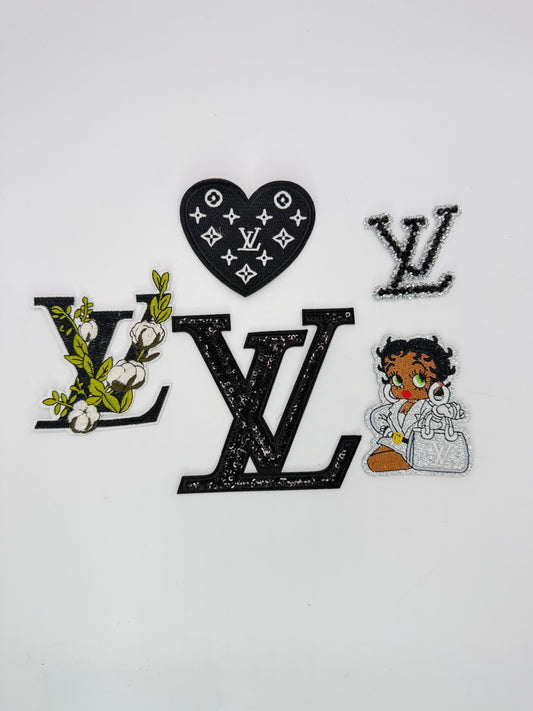 5PC “LV” BETTY BOOP BLK/WHT/SLV PATCH SET