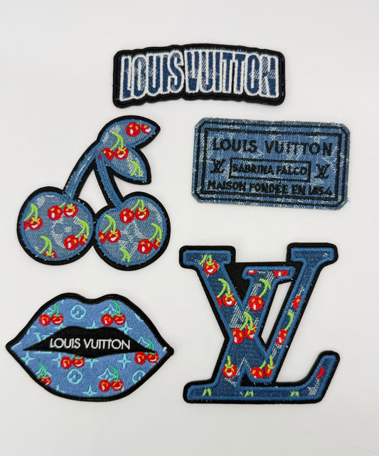 NEW 5PC “LV” DENIM/CHERRY PATCH SET