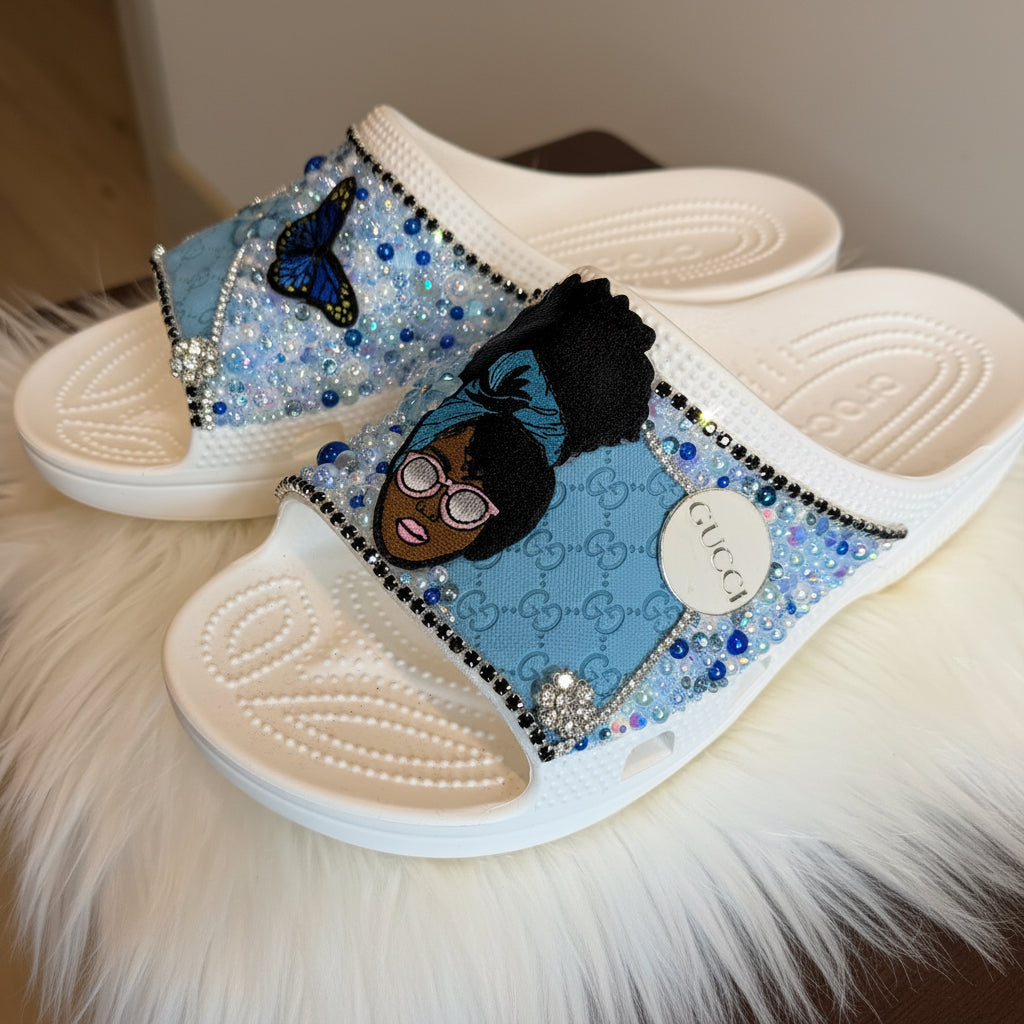 CUSTOM DESIGNER INSPIRED CROCS “TRUE BLUE BESTIE” w9