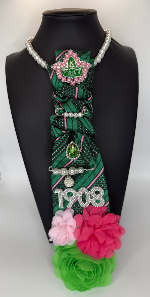 AKA GREEN/ PINK PEARL TIE