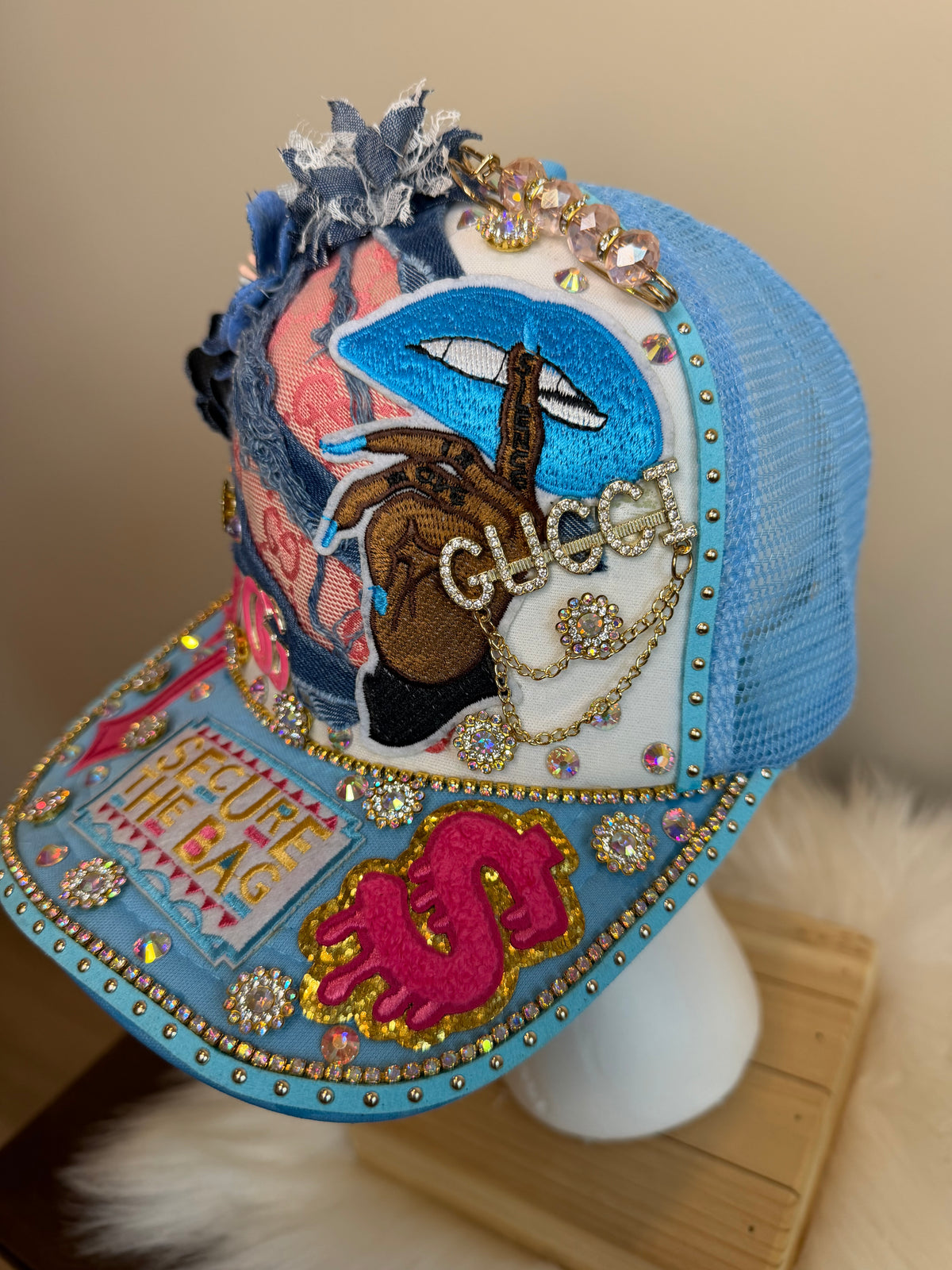 DESIGNER INSPIRED “SECURE THE BAG” BLING TRUCKER HAT