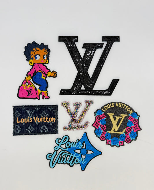 6PC “LV” FUCHSIA LADY PATCH/RHINESTONE PATCH SET
